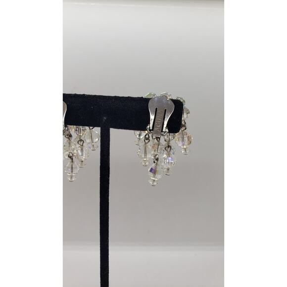 Vintage Earrings AB Crystal Waterfall Chandelier Clip Iridescent Rare Laguna - Picture 4 of 8
